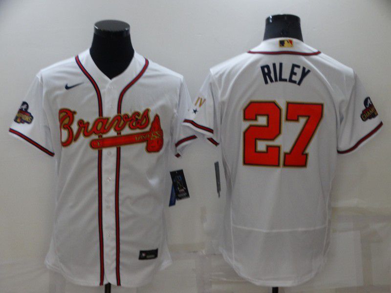 Men Atlanta Braves 27 Riley White Gold Elite Nike 2022 MLB Jersey